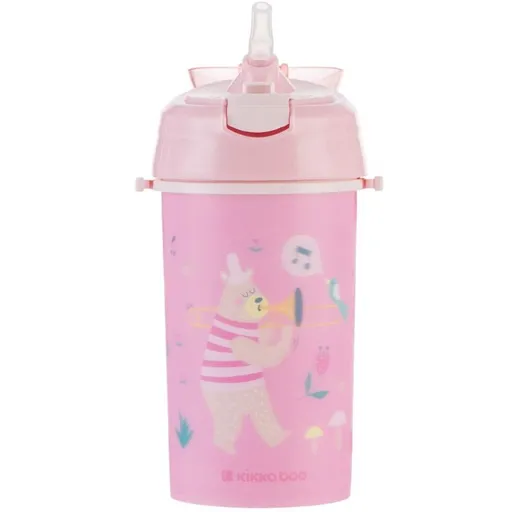 KikkaBoo Hrnek se silikonovým brčkem a popruhem 450ml Music Fest Pink