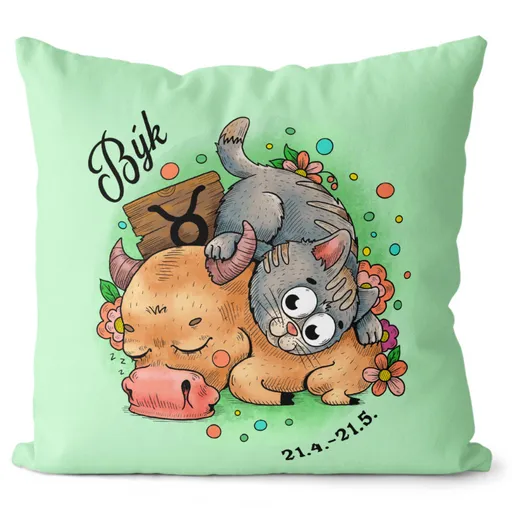 Polštář Kočičí znamení – býk (Velikost: 55 x 55 cm)