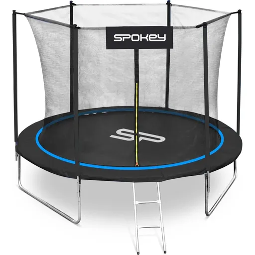 Spokey Jumper Trampolína černo-modrá, průměr 244 cm s ochrannou sítí a žebříkem