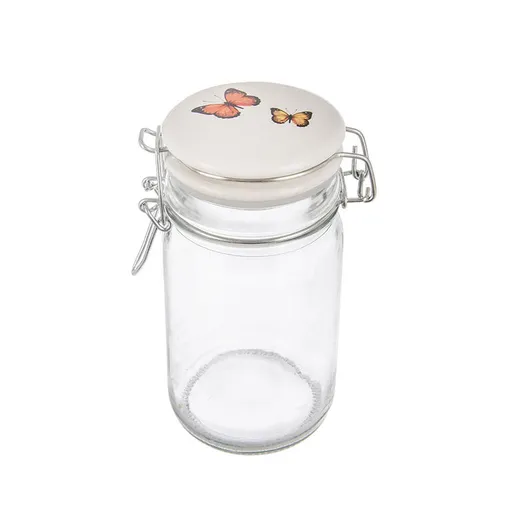 Skleněná dóza s keramickým víčkem a klipovým uzávěrem JARO motýl 0,25 l
