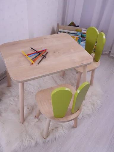 Kid's Table Set Bunny One Chair Set - Pistachio Green, Brown