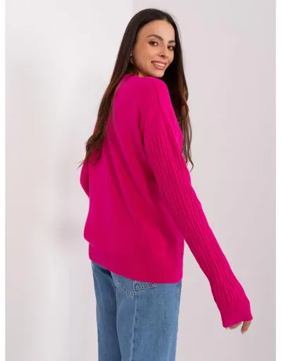 Fluo růžový oversize svetr s kulatým výstřihem