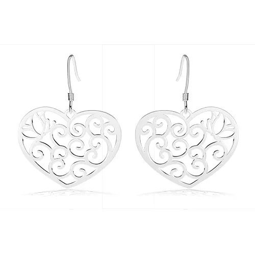 Stříbrné náušnice 925, srdce zdobené filigránem, obrys motýla, spirály