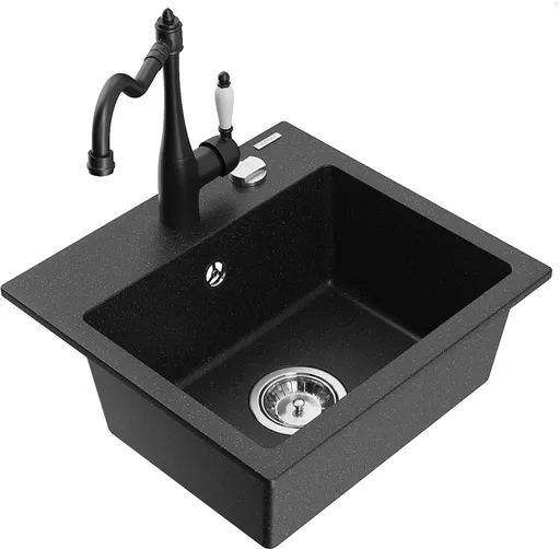 MEXEN/S Milo granitový dřez 1-miska včetně baterie Carla, černá/stříbrná metalik 6505-73-670700-70