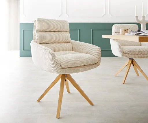 Otočná židle Abelia-Flex dřevěná podnož hranatá manšestr béžová