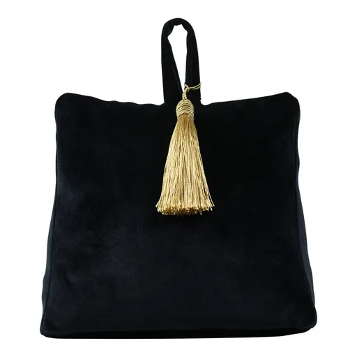 Černá sametová dveřní zarážka se zlatým střapcem - 17*10*18cm DCDSFZ