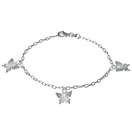 Stříbrný náramek - gravírovaní motýli na řetízku, stříbro 925