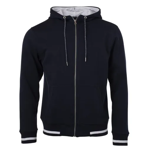 James & Nicholson (Daiber) Pánská mikina na zip s kapucí Club JN776 - Tmavě modrá / bílá | L