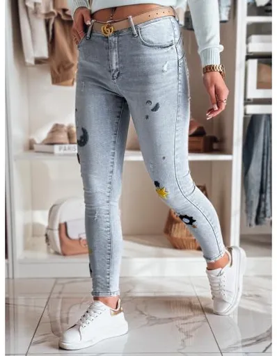 Dámské džíny skinny s výšivkou MOONAIR modré