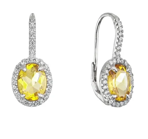Evolution Group - Pavona Luxusní stříbrné náušnice se zirkony a pravým citrínem 11492.3