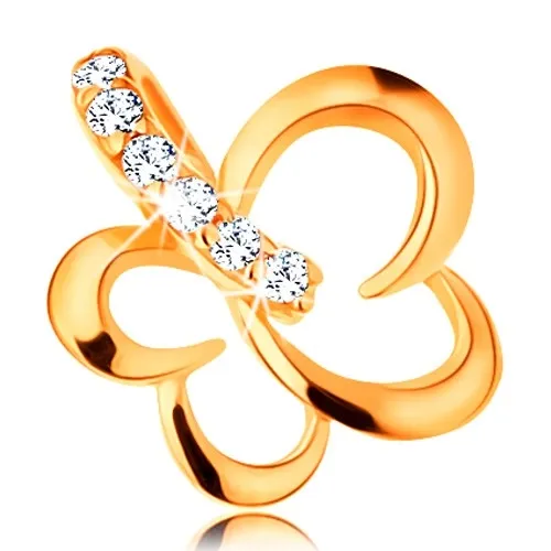 Přívěsek ze žlutého 14K zlata - lesklý obrys motýla, zirkonové očko na řetízek