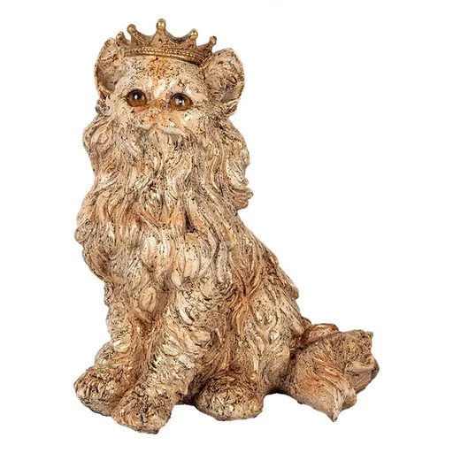 Dekorace béžová kočka se zlatou patinou a korunkou - 23*19*28 cm Clayre & Eef