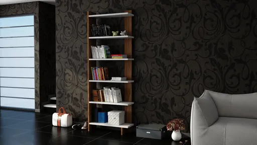 Knihovna Order - White, Walnut