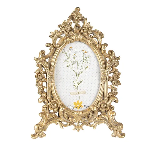 Zlatý antik fotorámeček zdobený květy - 18*2*27 cm / 10*15 cm Clayre & Eef