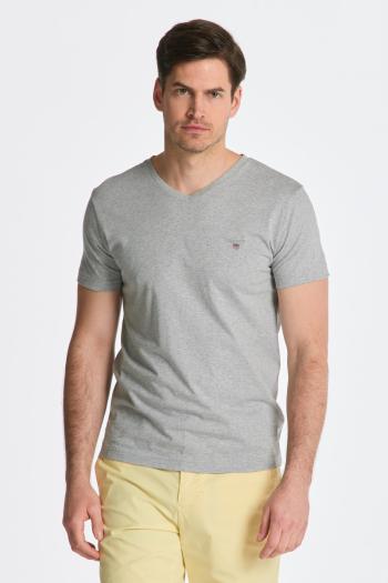 TRIČKO GANT ORIGINAL SLIM V-NECK T-SHIRT GREY MELANGE