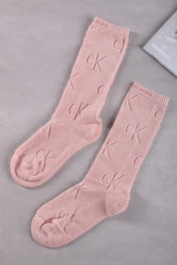 Světle růžové ponožky CKJ Women Slouch Sock 1P Monogram Terry