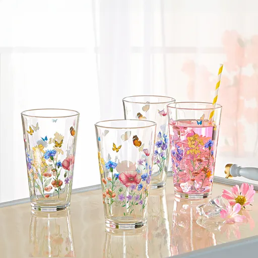4 sklenice na long drinky Květy
