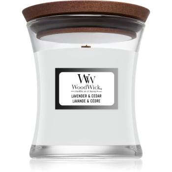 Woodwick Lavender & Cedar vonná svíčka s dřevěným knotem 85 g