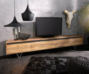 TV stolek Stonegrace 240 cm akácie přírodní břidlice 4 dvířka