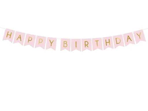 PartyDeco Banner - Happy Birthday světle růžový 15 x 175 cm