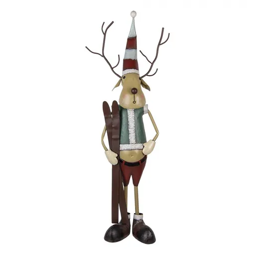 Béžová kovová dekorace jelen s lyžemi - 48*28*126 cm Clayre & Eef