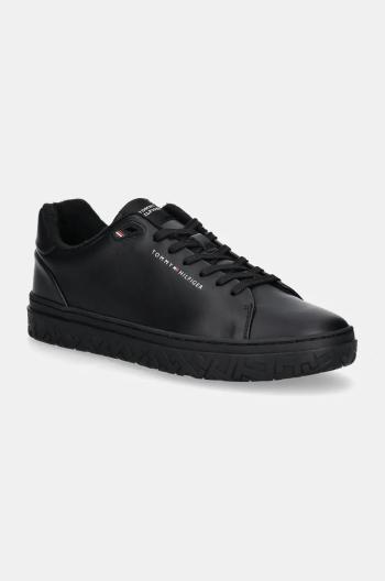 Kožené sneakers boty Tommy Hilfiger COURT THICK CUPSOLE LEATHER černá barva, FM0FM05208