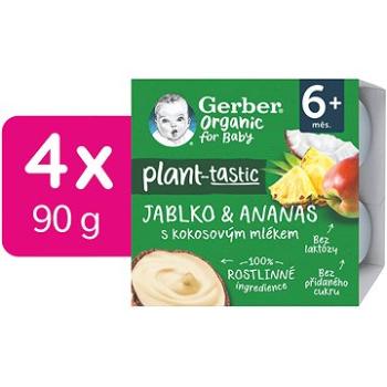 GERBER Organic 100% rostlinný dezert jablko a ananas s kokosovým mlékem 4× 90 g (7613287257468)