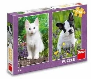 Puzzle Buldoček a kotě 2 x 48 dílků