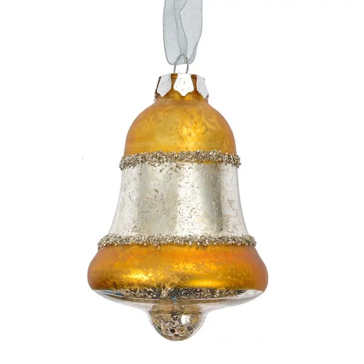 Stříbrno-zlatá antik skleněná závesná ozdoba zvonek - Ø 5*9 cm Clayre & Eef