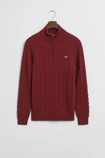 SVETR GANT COTTON CABLE HALF ZIP PLUMPED RED