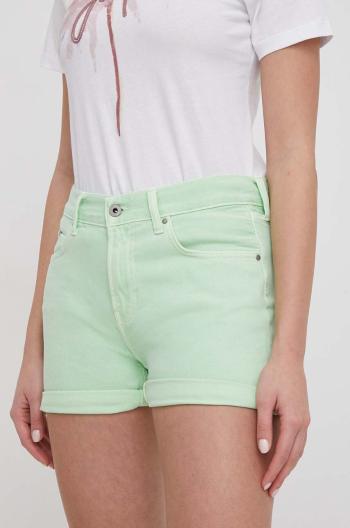 Džínové šortky Pepe Jeans STRAIGHT SHORT HW dámské, zelená barva, hladké, high waist, PL801108YH1