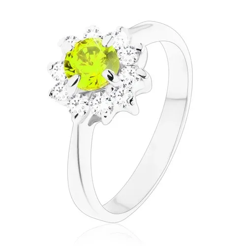 Prsten - třpytivý zirkonový kvítek v čirém a zeleném odstínu, úzká ramena - Velikost: 51