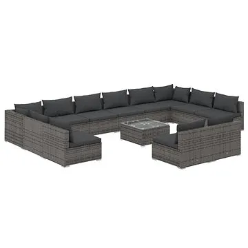 13dílná zahradní sedací souprava s poduškami šedá polyratan, 3102149 (3102149)