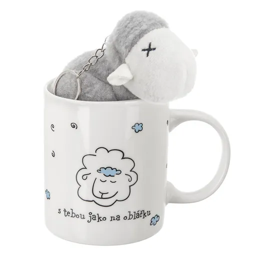 Porcelánový hrnek s plyšovým přívěskem OVEČKA, 390 ml