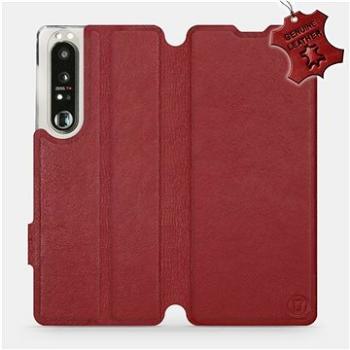 Kožené flip pouzdro na mobil Sony Xperia 1 III - Tmavě červené -  Dark Red Leather (5903516726523)