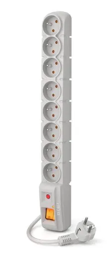 Acar S8 1,5m kabel, 8 zásuvek, šedá