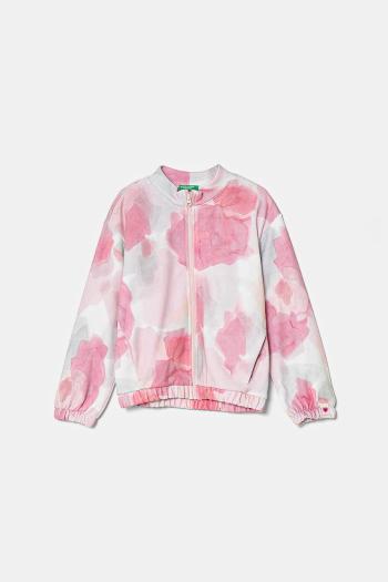 Detská bavlnená mikina United Colors of Benetton ružová farba, vzorovaná, 35UJG503S