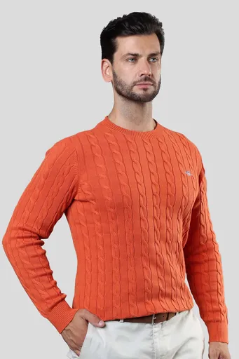 SVETR GANT COTTON CABLE C-NECK DEEP ORANGE