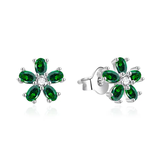 Agato Stříbrné náušnice Kytičky se zelenými zirkony AGT-E243PGR