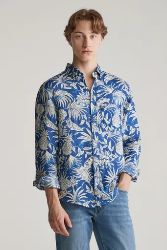 KOŠILE GANT REG BOTANICAL PRINT LINEN SHIRT RICH BLUE