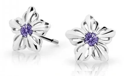 Cutie Jewellery Dětské kytičkové náušnice z bílého zlata C2238-30-X-2 fialová