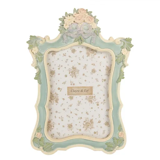 Béžovo-zelený pastelový fotorámeček s květy - 19*2*26 cm / 13*18 cm Clayre & Eef