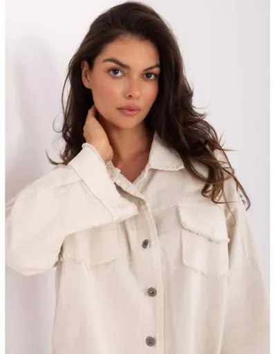 Světle béžová džínová bunda s límcem RUE PARIS