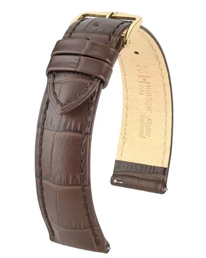 Řemínek Hirsch Duke - hnědý - 20 mm - L – Standardní délka (doporučujeme) - 18 mm - Zlatá