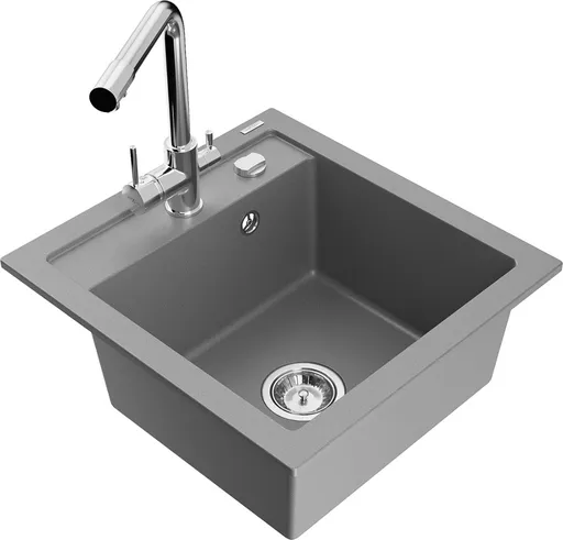 MEXEN/S Vito granitový dřez 1-miska včetně baterie Duero, šedá 6503-71-671600-00