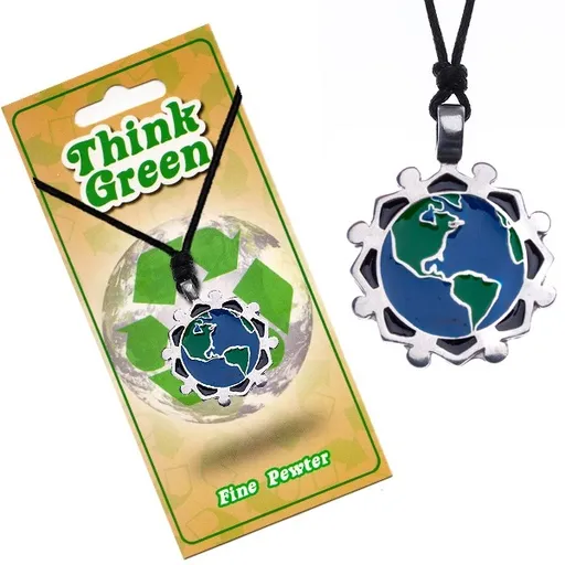 Náhrdelník s EKO přívěskem - zeměkoule, postavy v kruhu