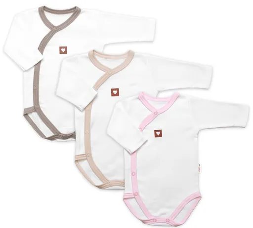 Baby Nellys Rostoucí výhodná sada, 3x Body zap. bokem,růžová/béžová/taupe, vel. 62/68