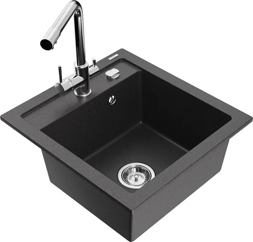 MEXEN/S Vito granitový dřez 1-miska včetně baterie Duero, černá kropenatý 6503-76-671600-00