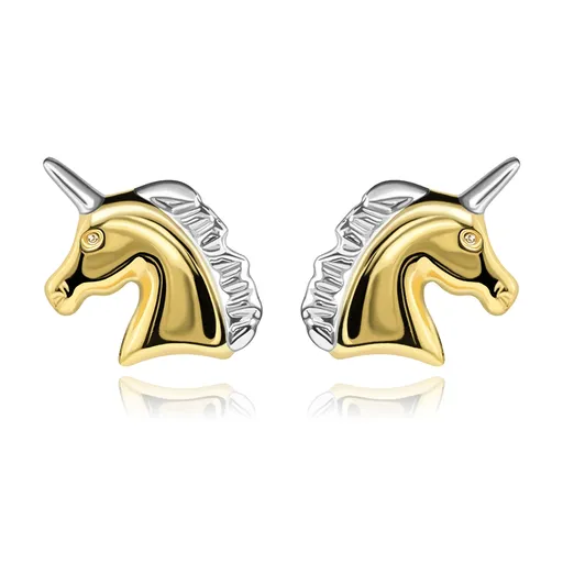 Náušnice ze 14K zlata ve tvaru hlavy jednorožce