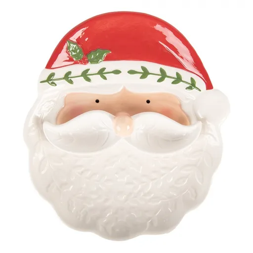 Keramický talířek s miskou ve tvaru vousů hlava Santa Claus - 29*26*5 cm Clayre & Eef
